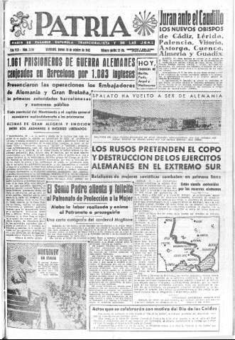 'Patria  : diario de Falange Española Tradicionalista y de las J.O.N.S.' - Año VIII Número 2154  - 1943 Octubre 28