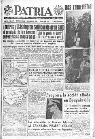 'Patria  : diario de Falange Española Tradicionalista y de las J.O.N.S.' - Año VIII Número 2159  - 1943 Noviembre 03