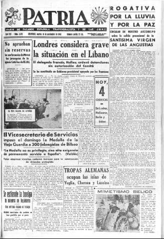 'Patria  : diario de Falange Española Tradicionalista y de las J.O.N.S.' - Año VIII Número 2170  - 1943 Noviembre 16