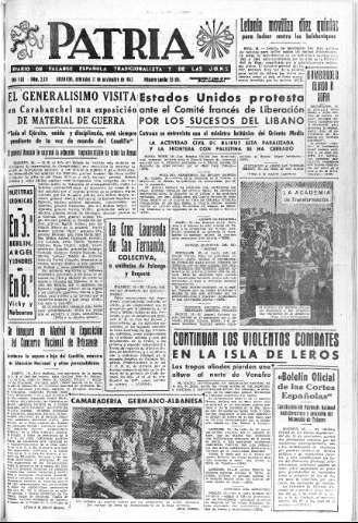 'Patria  : diario de Falange Española Tradicionalista y de las J.O.N.S.' - Año VIII Número 2171  - 1943 Noviembre 17