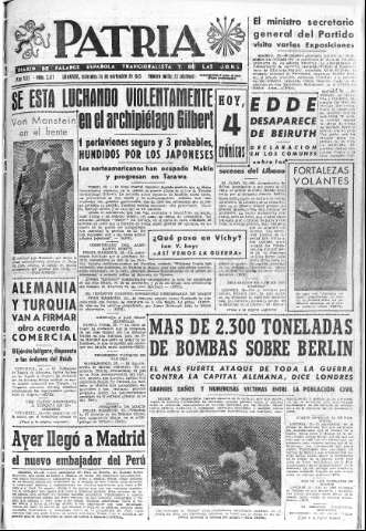 'Patria  : diario de Falange Española Tradicionalista y de las J.O.N.S.' - Año VIII Número 2177  - 1943 Noviembre 24