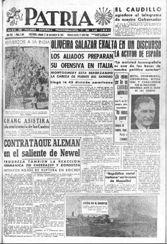'Patria  : diario de Falange Española Tradicionalista y de las J.O.N.S.' - Año VIII Número 2180  - 1943 Noviembre 27