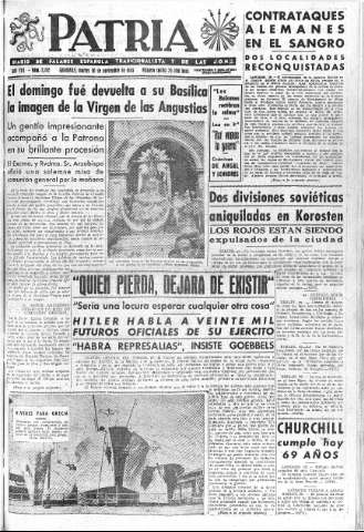 'Patria  : diario de Falange Española Tradicionalista y de las J.O.N.S.' - Año VIII Número 2182  - 1943 Noviembre 30