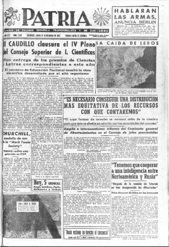 'Patria  : diario de Falange Española Tradicionalista y de las J.O.N.S.' - Año VIII Número 2196  - 1943 Diciembre 16