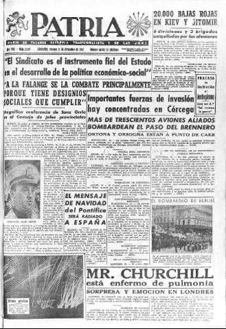 'Patria  : diario de Falange Española Tradicionalista y de las J.O.N.S.' - Año VIII Número 2197  - 1943 Diciembre 17