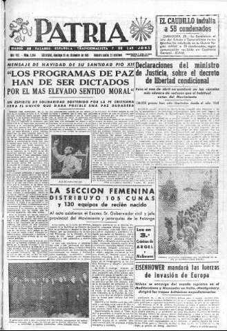 'Patria  : diario de Falange Española Tradicionalista y de las J.O.N.S.' - Año VIII Número 2204  - 1943 Diciembre 26