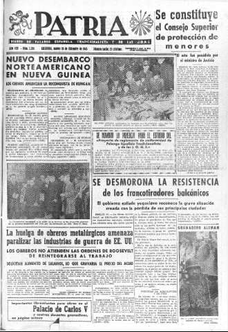 'Patria  : diario de Falange Española Tradicionalista y de las J.O.N.S.' - Año VIII Número 2205  - 1943 Diciembre 28