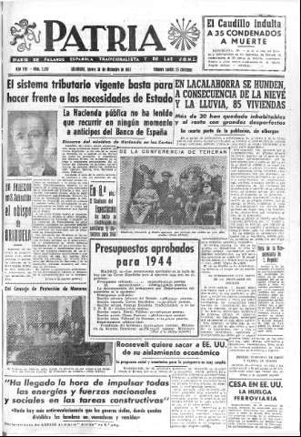'Patria  : diario de Falange Española Tradicionalista y de las J.O.N.S.' - Año VIII Número 2207  - 1943 Diciembre 30