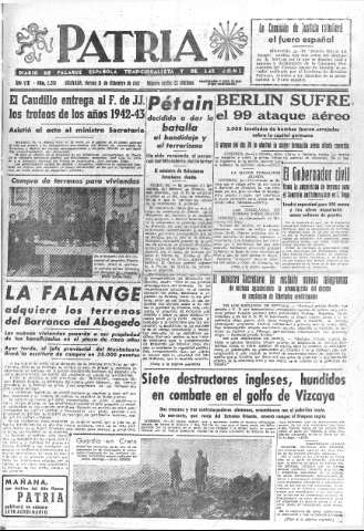 'Patria  : diario de Falange Española Tradicionalista y de las J.O.N.S.' - Año VIII Número 2208  - 1943 Diciembre 31