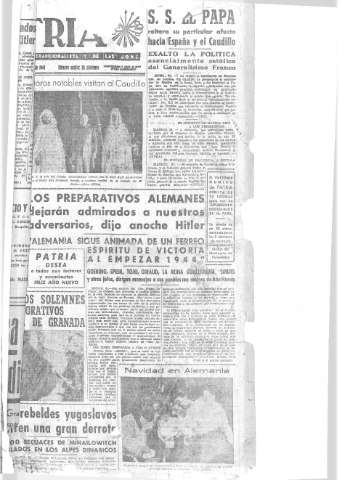 'Patria  : diario de Falange Española Tradicionalista y de las J.O.N.S.' - Año IX Número 2209  - 1944 Enero 01