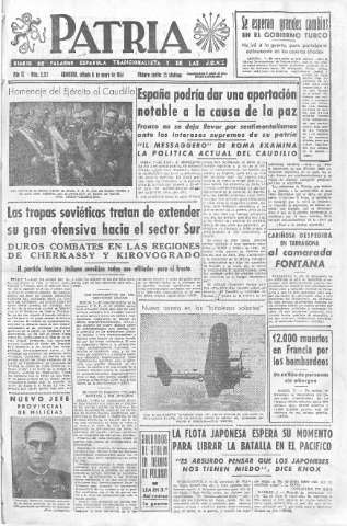 'Patria  : diario de Falange Española Tradicionalista y de las J.O.N.S.' - Año IX Número 2215  - 1944 Enero 08