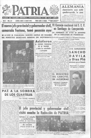 'Patria  : diario de Falange Española Tradicionalista y de las J.O.N.S.' - Año IX Número 2217  - 1944 Enero 11
