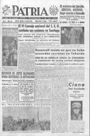 'Patria  : diario de Falange Española Tradicionalista y de las J.O.N.S.' - Año IX Número 2218  - 1944 Enero 12
