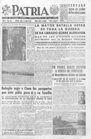 'Patria  : diario de Falange Española Tradicionalista y de las J.O.N.S.' - Año IX Número 2219  - 1944 Enero 13