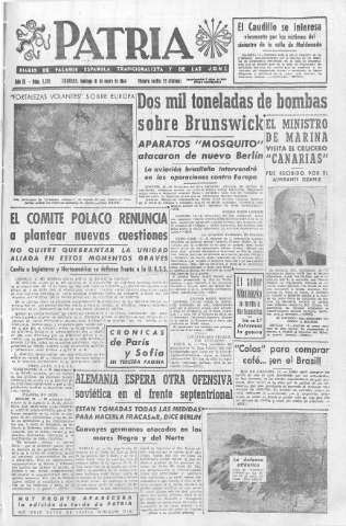 'Patria  : diario de Falange Española Tradicionalista y de las J.O.N.S.' - Año IX Número 2222  - 1944 Enero 16