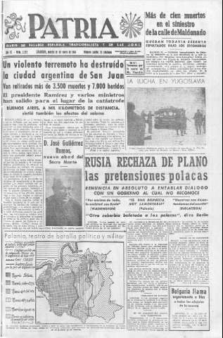 'Patria  : diario de Falange Española Tradicionalista y de las J.O.N.S.' - Año IX Número 2223  - 1944 Enero 18
