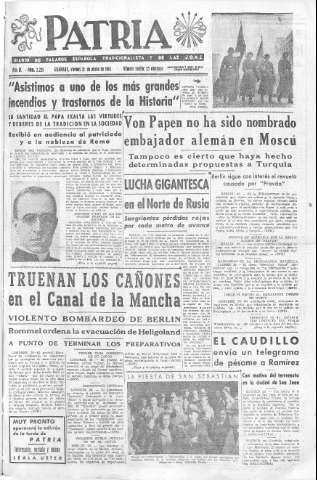 'Patria  : diario de Falange Española Tradicionalista y de las J.O.N.S.' - Año IX Número 2226  - 1944 Enero 21