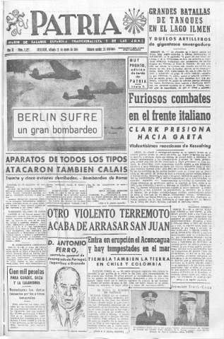 'Patria  : diario de Falange Española Tradicionalista y de las J.O.N.S.' - Año IX Número 2227  - 1944 Enero 22