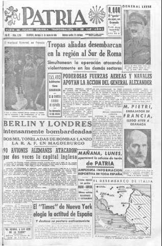 'Patria  : diario de Falange Española Tradicionalista y de las J.O.N.S.' - Año IX Número 2228  - 1944 Enero 23