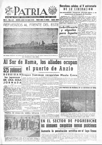 'Patria  : diario de Falange Española Tradicionalista y de las J.O.N.S.' - Año IX Número 2229 2ª ed. - 1944 Enero 25