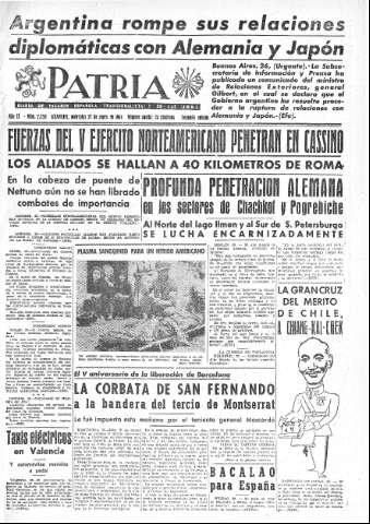 'Patria  : diario de Falange Española Tradicionalista y de las J.O.N.S.' - Año IX Número 2230 2ª ed. - 1944 Enero 26