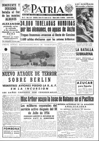 'Patria  : diario de Falange Española Tradicionalista y de las J.O.N.S.' - Año IX Número 2232 2ª ed. - 1944 Enero 28