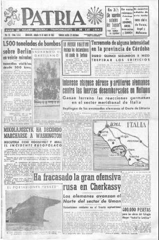 'Patria  : diario de Falange Española Tradicionalista y de las J.O.N.S.' - Año IX Número 2233  - 1944 Enero 29