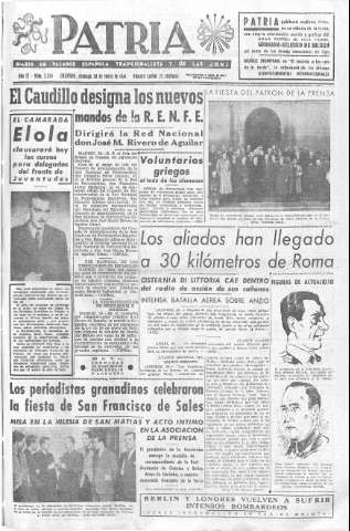 'Patria  : diario de Falange Española Tradicionalista y de las J.O.N.S.' - Año IX Número 2234  - 1944 Enero 30