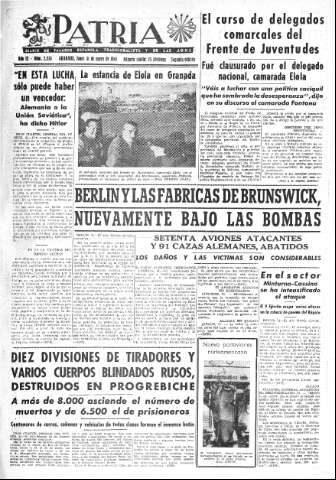'Patria  : diario de Falange Española Tradicionalista y de las J.O.N.S.' - Año IX Número 2235 2ª ed. - 1944 Enero 31