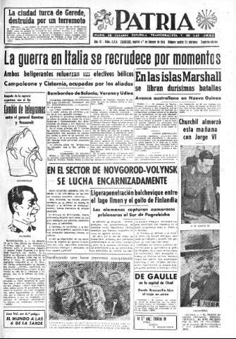 'Patria  : diario de Falange Española Tradicionalista y de las J.O.N.S.' - Año IX Número 2236 2ª ed. - 1944 Febrero 01