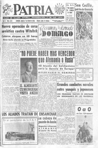 'Patria  : diario de Falange Española Tradicionalista y de las J.O.N.S.' - Año IX Número 2236  - 1944 Febrero 01
