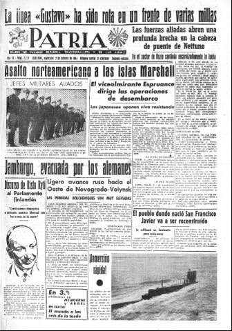 'Patria  : diario de Falange Española Tradicionalista y de las J.O.N.S.' - Año IX Número 2237 2ª ed. - 1944 Febrero 02
