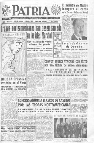 'Patria  : diario de Falange Española Tradicionalista y de las J.O.N.S.' - Año IX Número 2237  - 1944 Febrero 02