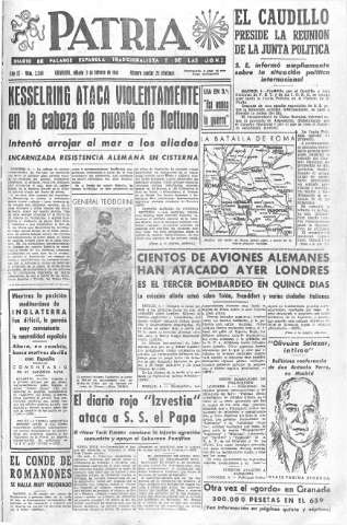 'Patria  : diario de Falange Española Tradicionalista y de las J.O.N.S.' - Año IX Número 2240  - 1944 Febrero 05