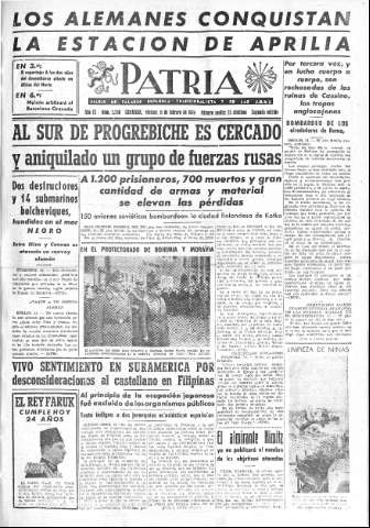 'Patria  : diario de Falange Española Tradicionalista y de las J.O.N.S.' - Año IX Número 2246 2ª ed. - 1944 Febrero 11