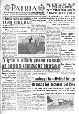 'Patria  : diario de Falange Española Tradicionalista y de las J.O.N.S.' - Año IX Número 2247 2ª ed. - 1944 Febrero 12