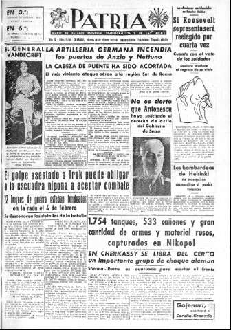 'Patria  : diario de Falange Española Tradicionalista y de las J.O.N.S.' - Año IX Número 2252 2ª ed. - 1944 Febrero 18