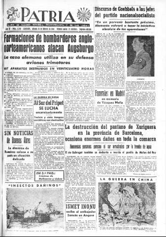 'Patria  : diario de Falange Española Tradicionalista y de las J.O.N.S.' - Año IX Número 2259 2ª ed. - 1944 Febrero 26