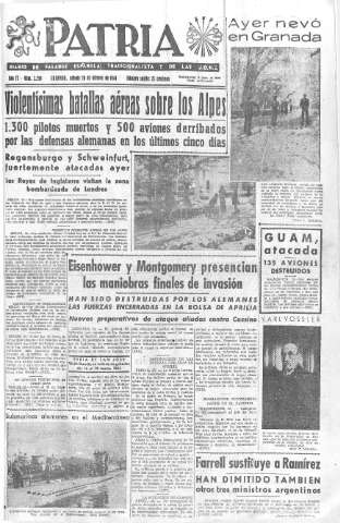'Patria  : diario de Falange Española Tradicionalista y de las J.O.N.S.' - Año IX Número 2259  - 1944 Febrero 26