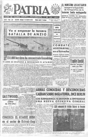 'Patria  : diario de Falange Española Tradicionalista y de las J.O.N.S.' - Año IX Número 2260  - 1944 Febrero 27