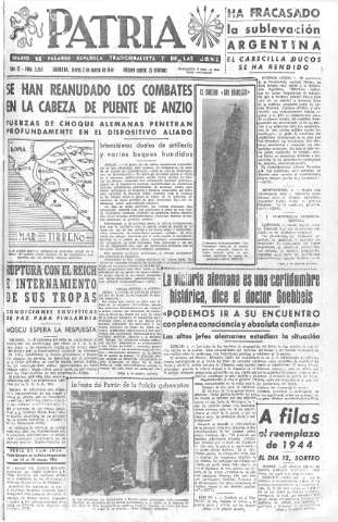 'Patria  : diario de Falange Española Tradicionalista y de las J.O.N.S.' - Año IX Número 2263  - 1944 Marzo 02