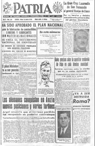 'Patria  : diario de Falange Española Tradicionalista y de las J.O.N.S.' - Año IX Número 2264  - 1944 Marzo 03