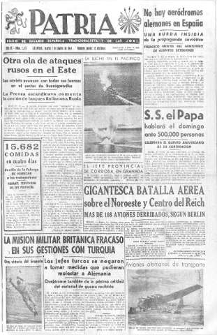 'Patria  : diario de Falange Española Tradicionalista y de las J.O.N.S.' - Año IX Número 2267  - 1944 Marzo 07