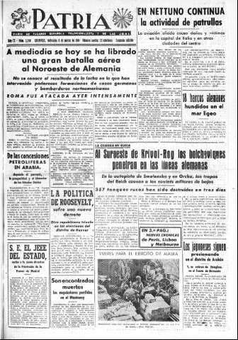 'Patria  : diario de Falange Española Tradicionalista y de las J.O.N.S.' - Año IX Número 2268 2ª ed. - 1944 Marzo 08