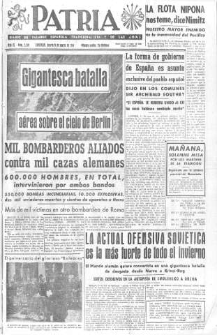 'Patria  : diario de Falange Española Tradicionalista y de las J.O.N.S.' - Año IX Número 2269  - 1944 Marzo 09