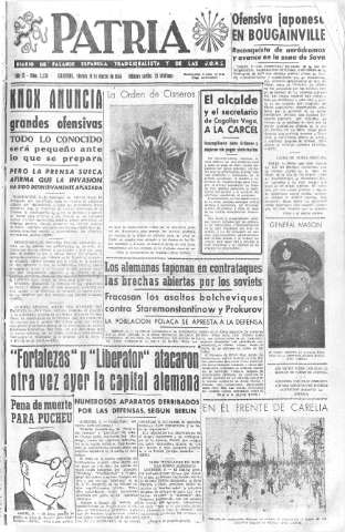 'Patria  : diario de Falange Española Tradicionalista y de las J.O.N.S.' - Año IX Número 2270  - 1944 Marzo 10