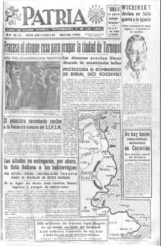 'Patria  : diario de Falange Española Tradicionalista y de las J.O.N.S.' - Año IX Número 2271  - 1944 Marzo 11