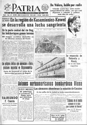 'Patria  : diario de Falange Española Tradicionalista y de las J.O.N.S.' - Año IX Número 2278 2ª ed. - 1944 Marzo 18