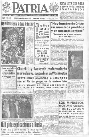 'Patria  : diario de Falange Española Tradicionalista y de las J.O.N.S.' - Año IX Número 2279  - 1944 Marzo 19