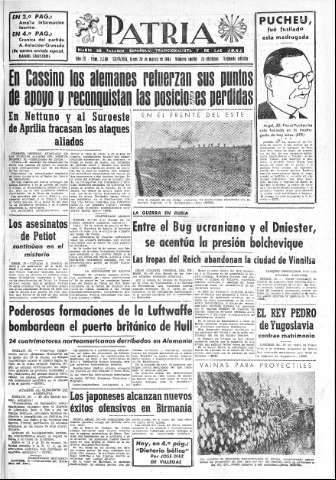'Patria  : diario de Falange Española Tradicionalista y de las J.O.N.S.' - Año IX Número 2280 2ª ed. - 1944 Marzo 20